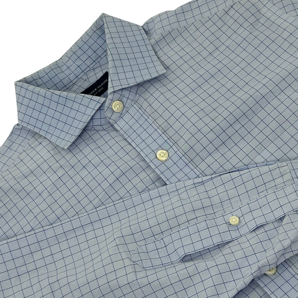 Proper Cloth Shirt Mens Large Blue White Grid Check Long‎ Sleeve Spread Collar